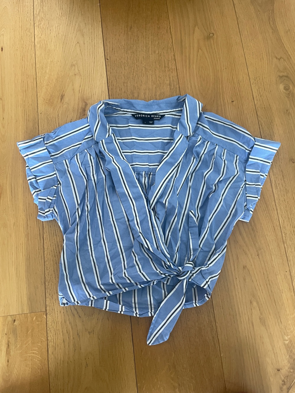 Veronica Beard Light Blue and White Striped Women’s Button-Down Shirt